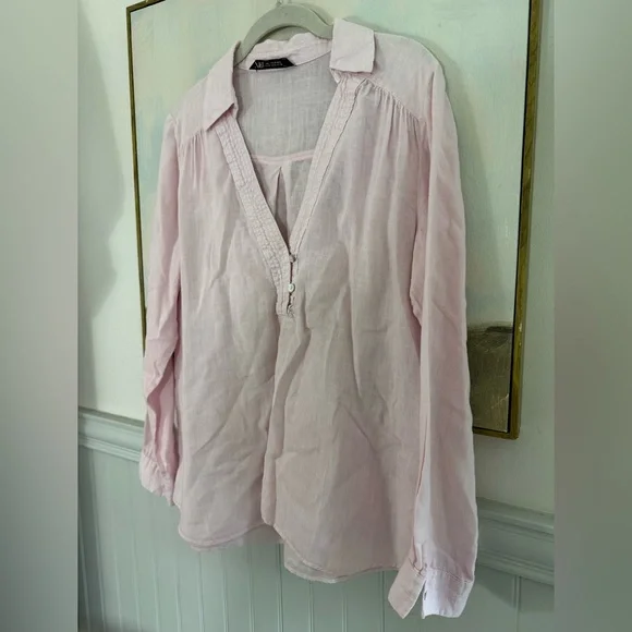 ZARA Light Pink Linen Vneck Tunic Top Size - Picture 3 of 5